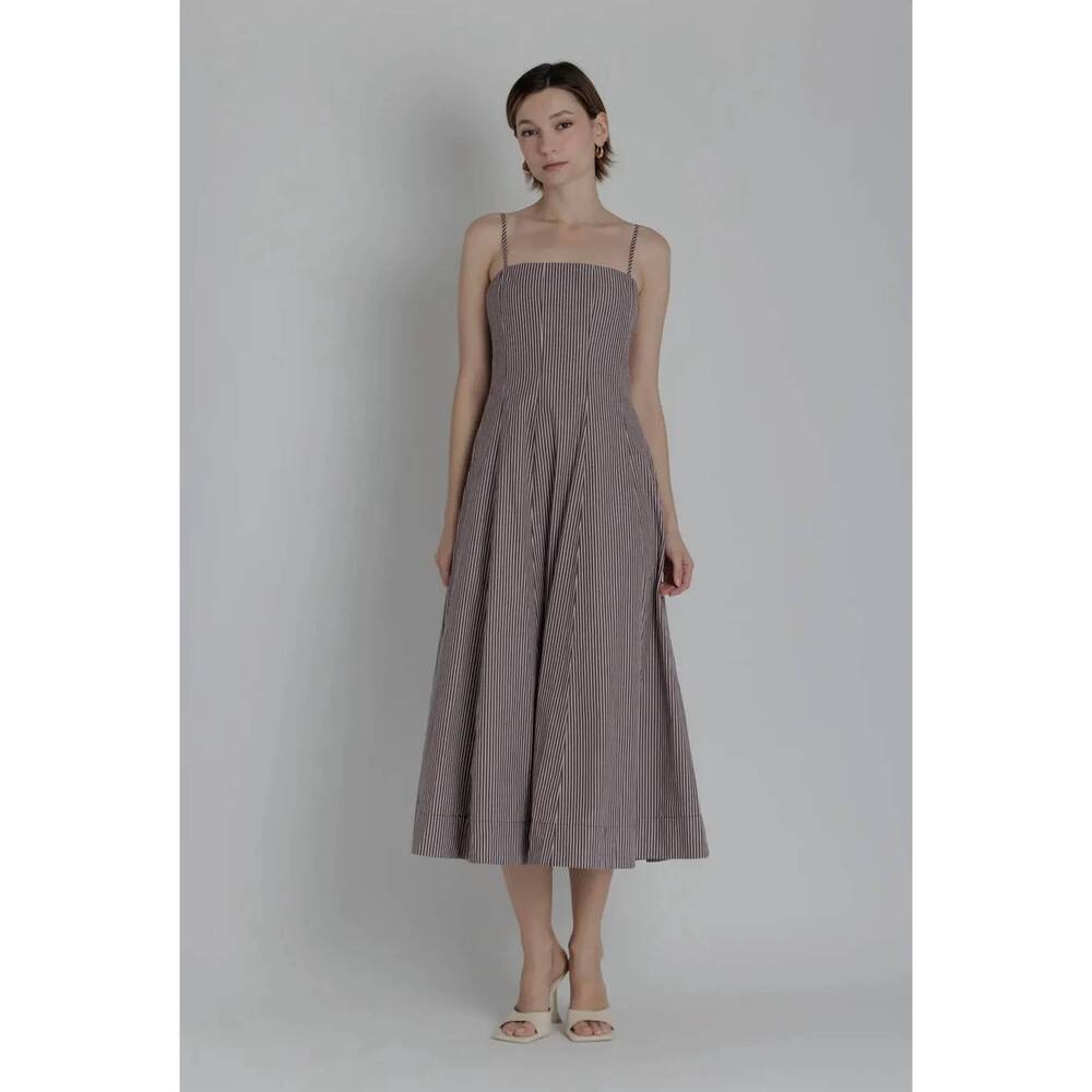 NEW AUREUM striped panel midi dress in brown
